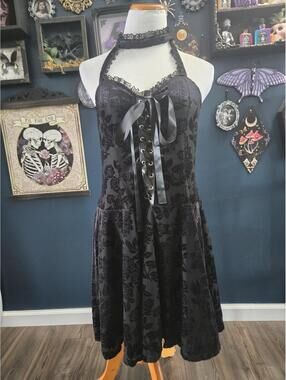 Gothic lace and velvet halter mini dress
